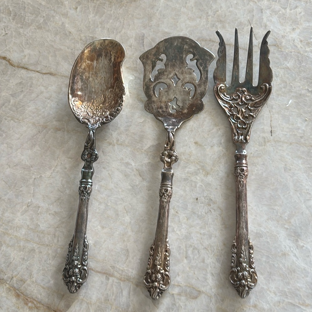 Vintage 3 Piece Set Large 11" Serving Utensils‎ No Markings
